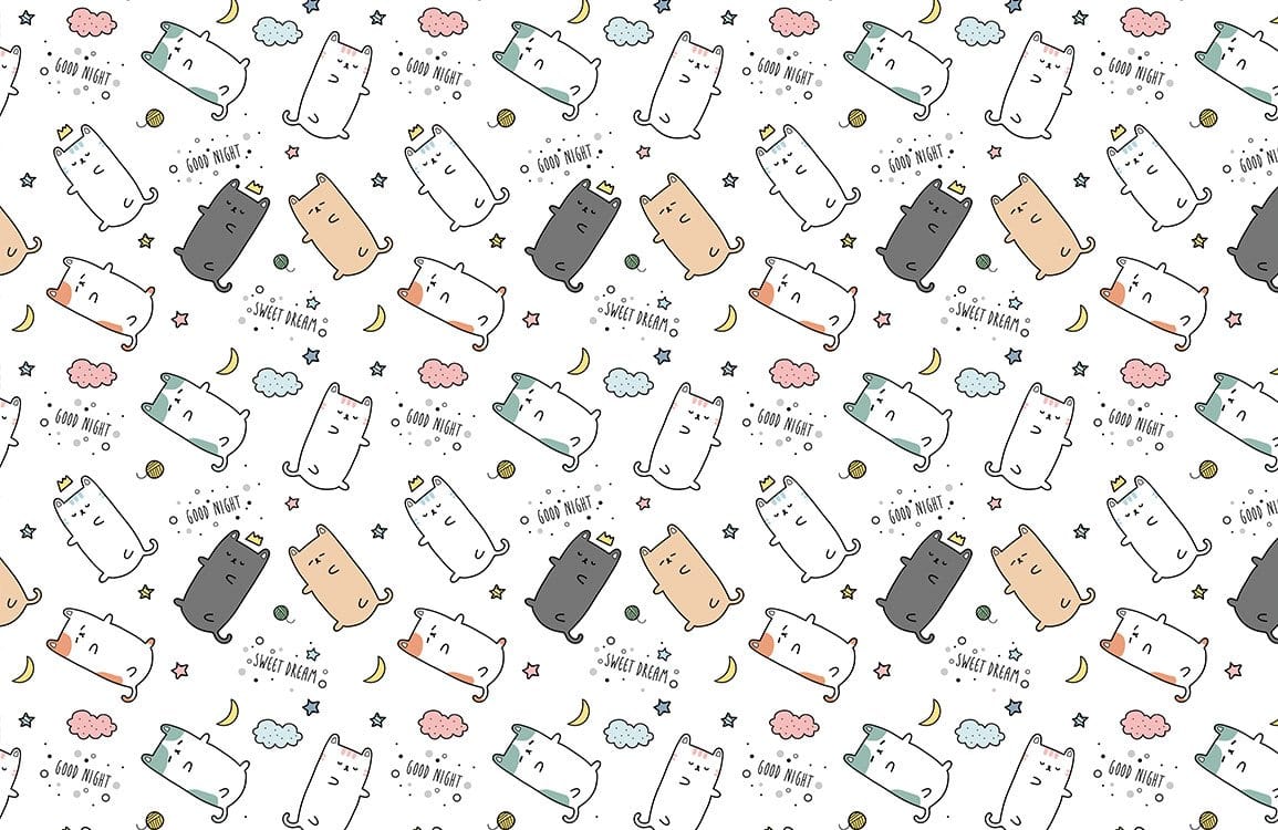 Cute Cat Cartoon Kids Mural Wallpaper