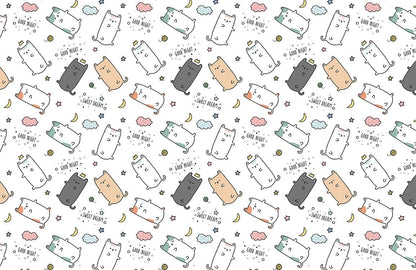 Cute Cat Cartoon Kids Mural Wallpaper