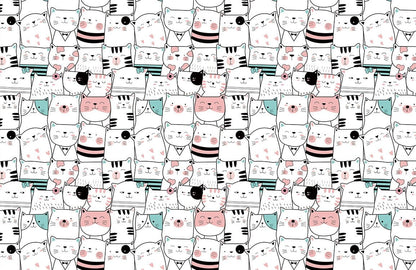 Whimsical Cat Pattern Kids Mural Wallpaper