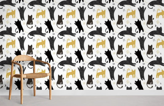 Whimsical Cat Pattern Playful Mural Wallpaper