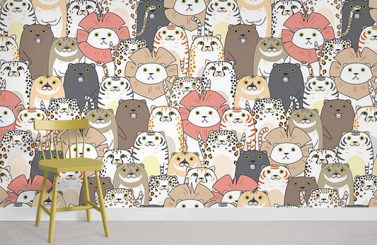 Whimsical Cat Cartoon Pattern Mural Wallpaper