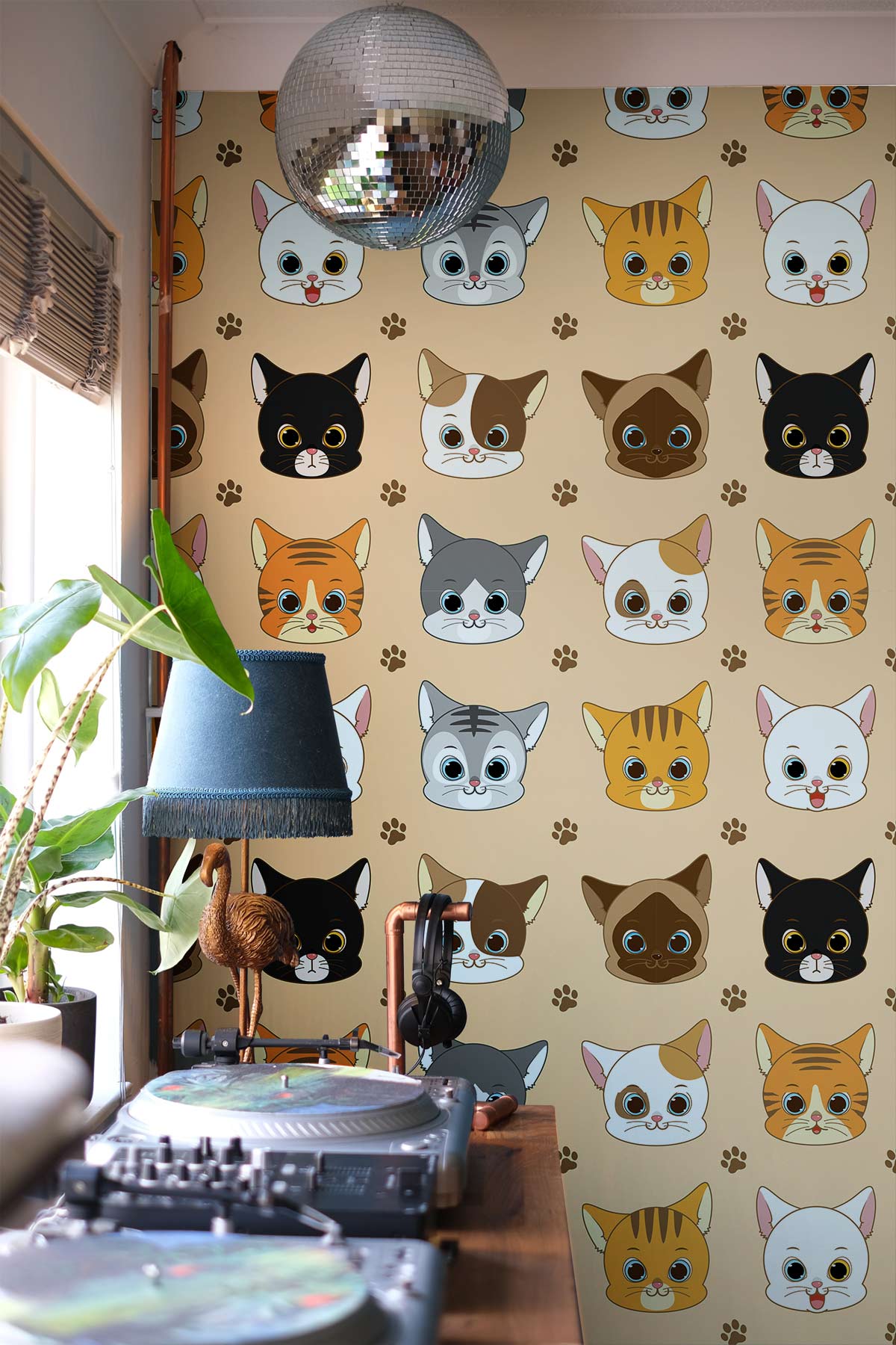 Cartoon Cats Pattern Wallpaper Custom Design