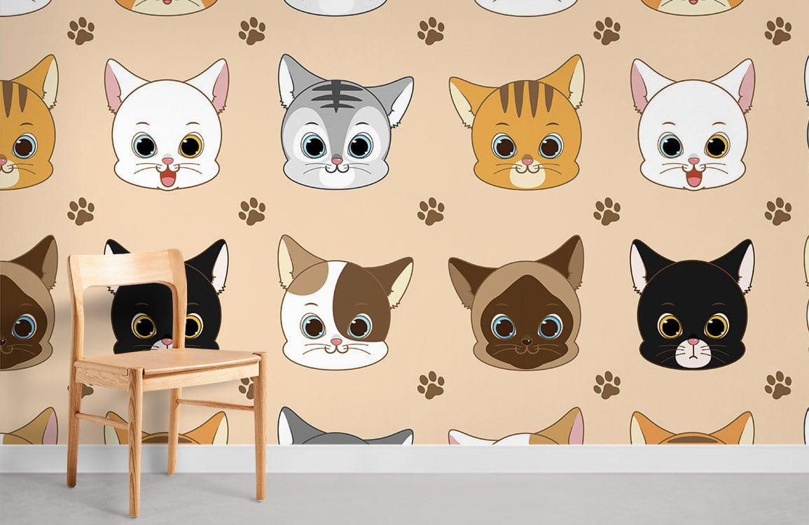 Cartoon Cats Animal Pattern Nursery Wallpaper