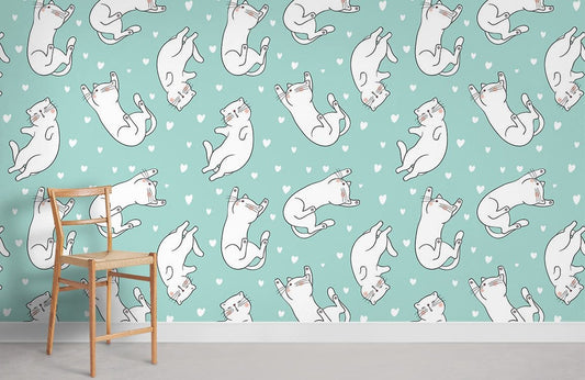 Playful Cat Illustration Nursery Wallpaper Mural