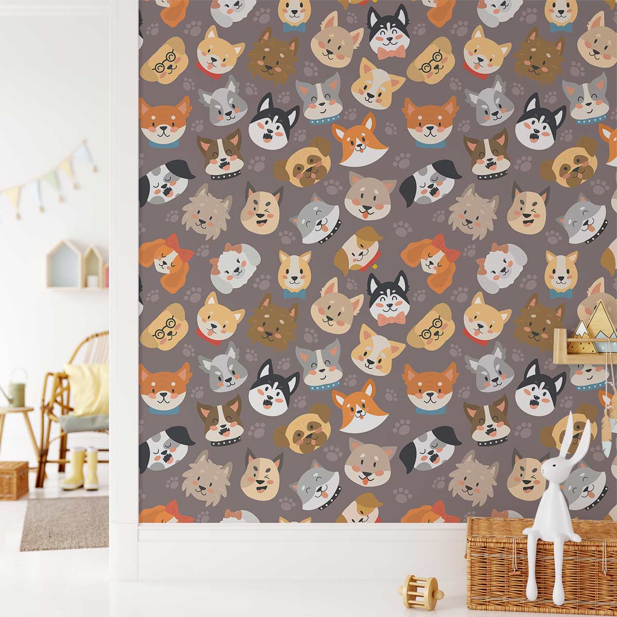 Colorful Playful Cat Pattern Mural Wallpaper in children's room