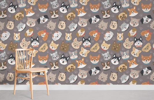 Colorful Playful Cat Pattern Mural Wallpaper