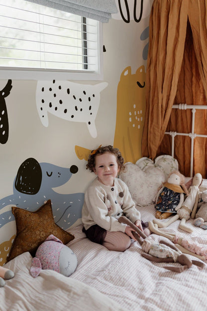 Cartoon Dog Pattern Wallpaper Mural for Use in Decorating a Nursery Room