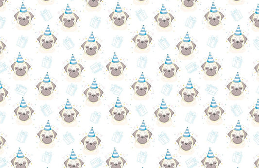 Cute Birthday Pug Pattern Mural Wallpaper