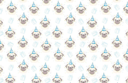 Cute Birthday Pug Pattern Mural Wallpaper