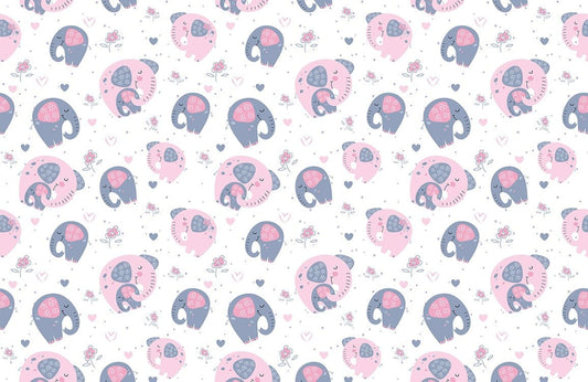 Cute Pink Elephant Playful Nursery Mural Wallpaper