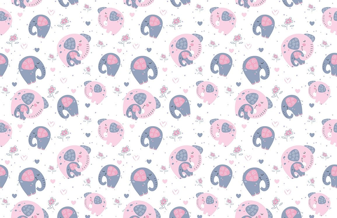 Cute Pink Elephant Playful Nursery Mural Wallpaper