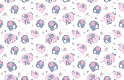 Cute Pink Elephant Playful Nursery Mural Wallpaper