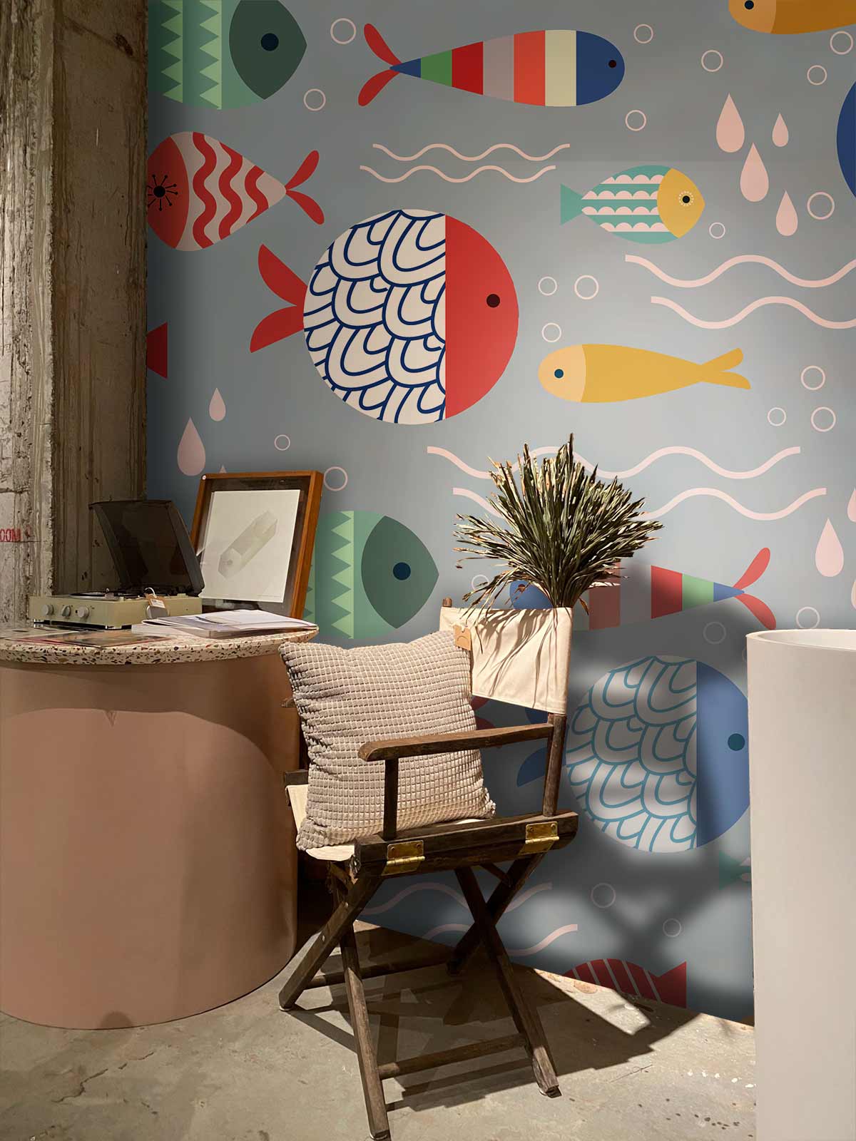 home office stunning fish mural wallpaper design