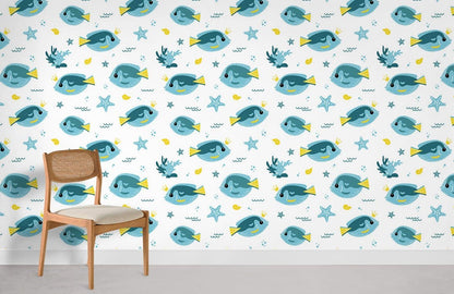Playful Underwater Fish Kids Mural Wallpaper in playroom