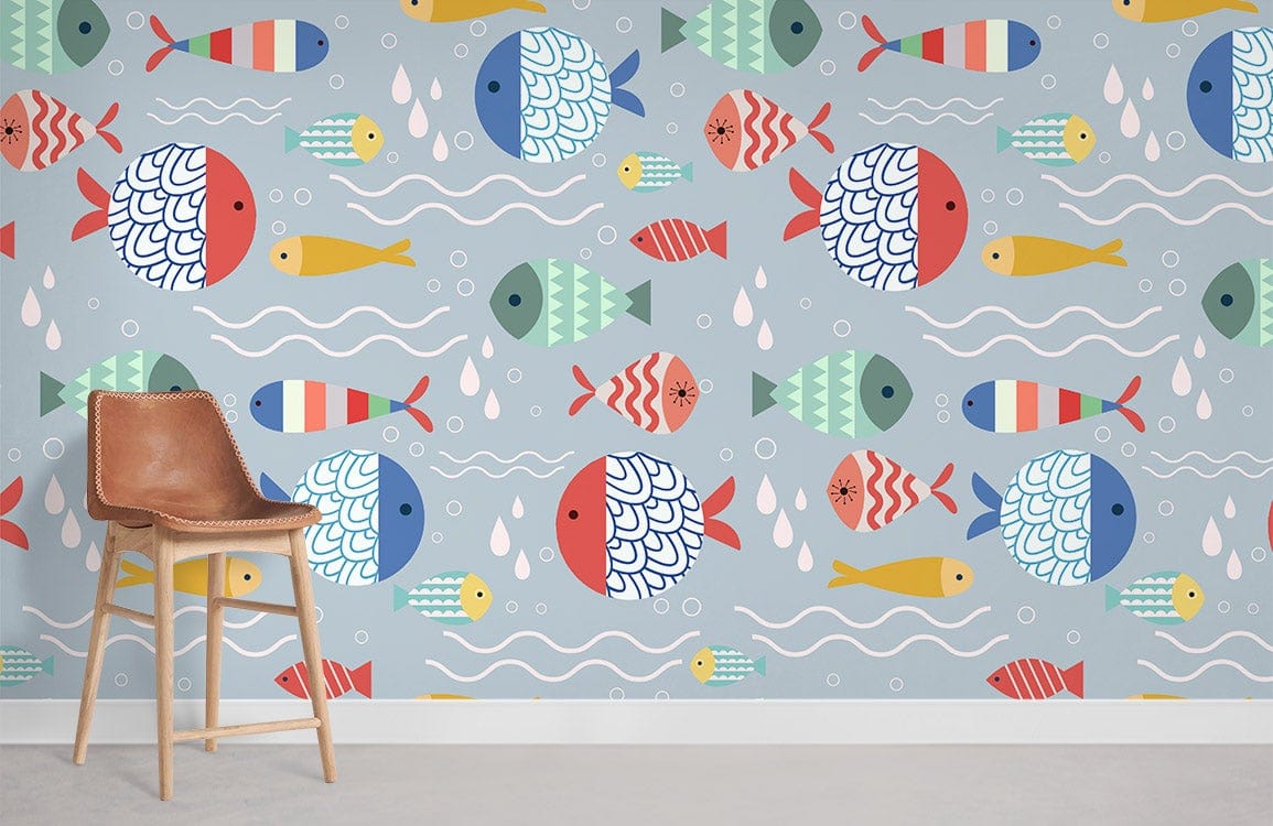 colorful fish pattern mural for room