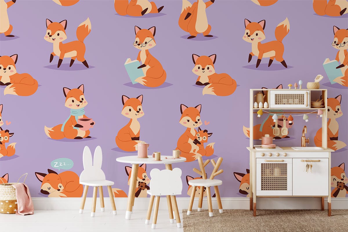 Cartoon Fox Animal Pattern Custom Wallpaper Design