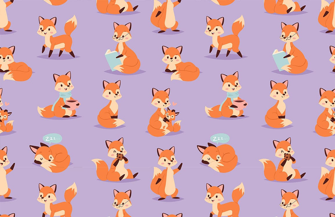 Playful Orange Foxes Kids Mural Wallpaper