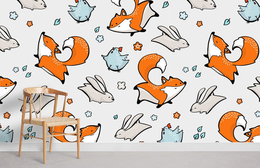 Cartoon Animals Custom Wallpaper for Kids