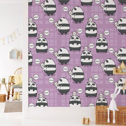 Playful Panda Cartoon Pattern Mural Wallpaper in children's room