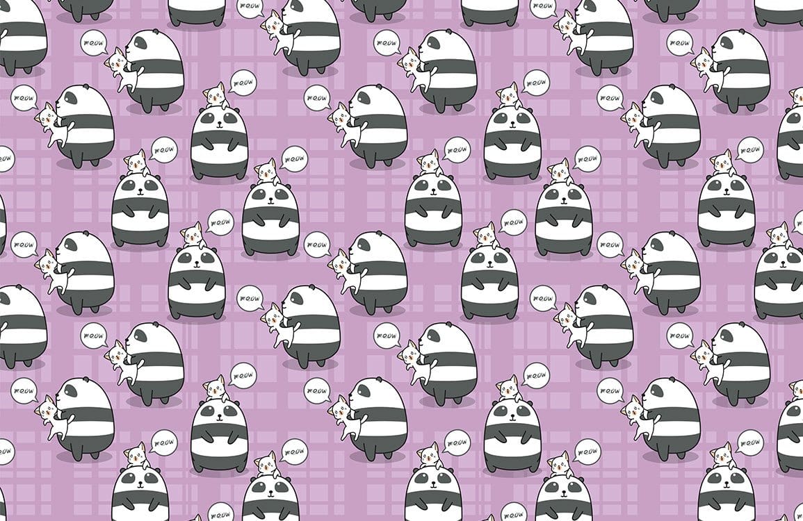 Playful Panda Cartoon Pattern Mural Wallpaper