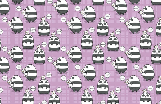 Playful Panda Cartoon Pattern Mural Wallpaper