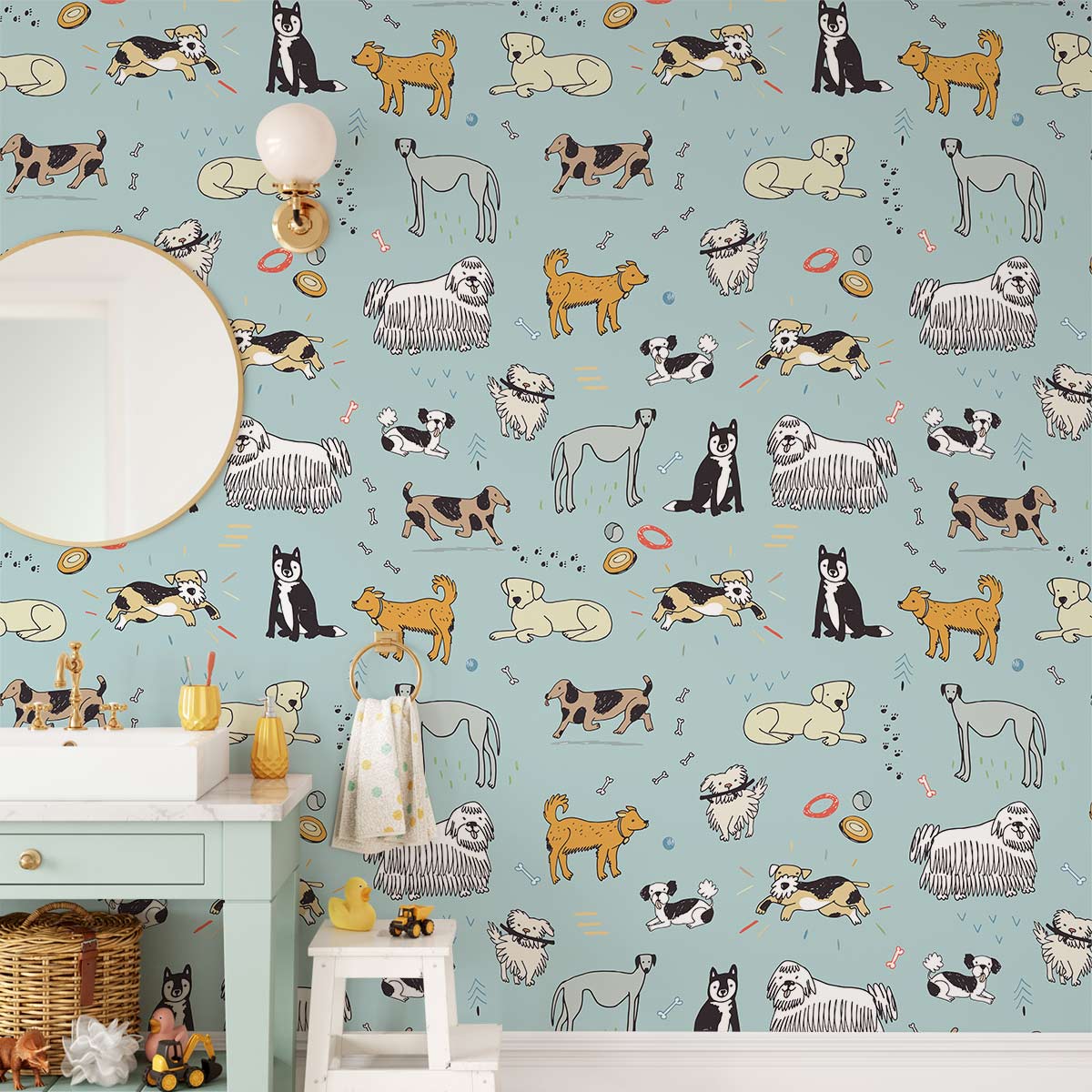 Cartoon Puppy Dog Animal Wallpaper Kid's Room
