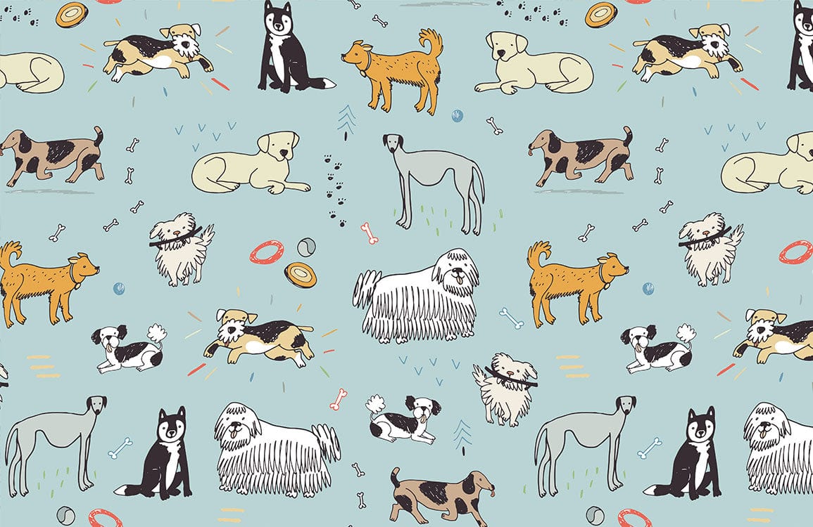 Playful Dog Illustration Kids Mural Wallpaper