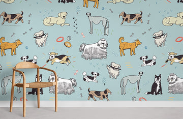 Playful Dog Illustration Kids Mural Wallpaper
