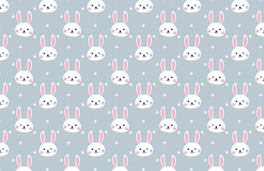 Cute Bunny Star Grey Children Mural Wallpaper