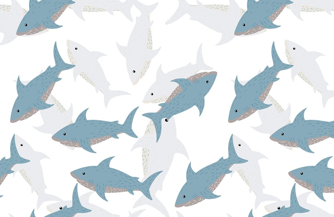 Blue Shark Illustration Kids Mural Wallpaper