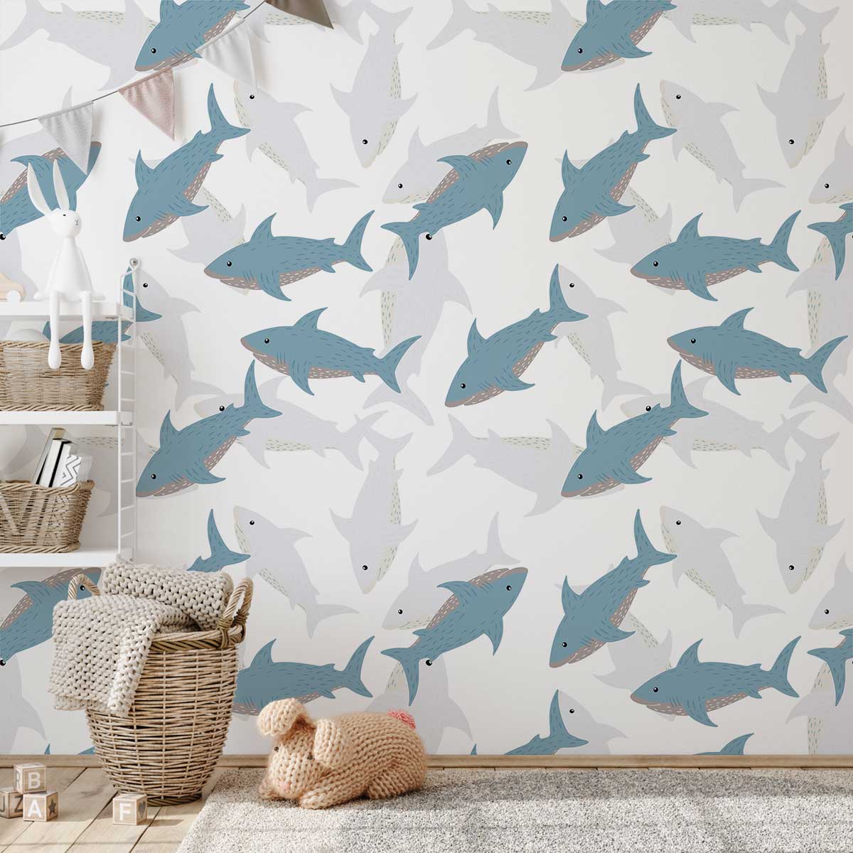 Cartoon Shark Kids Room Custom Wallpaper