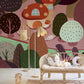 Trees in Cartoon Style Wallpaper Mural for Decorating the Living Room