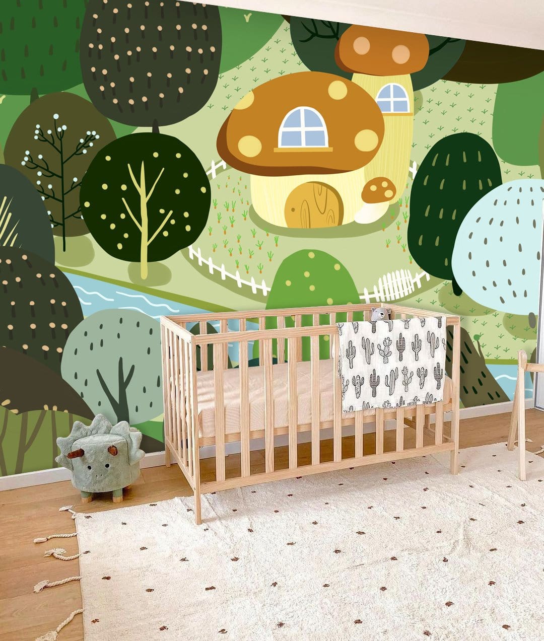 Children's Room Decoration Featuring a Cartoon Forest Scene Wallpaper Mural