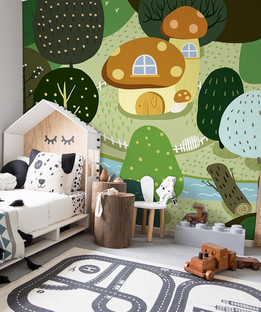 Trees in Cartoon Style Wallpaper Mural for Decorating Children's Rooms