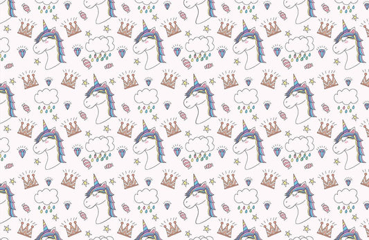 Colorful Whimsical Unicorn Kids Wallpaper Mural