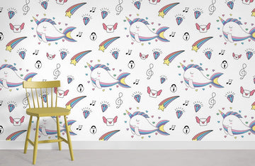 Colorful Whimsical Music Themed Mural Wallpaper