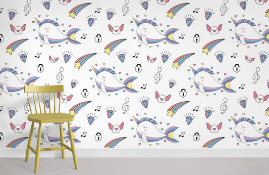 Colorful Whimsical Music Themed Mural Wallpaper in playroom