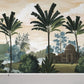 Wallpaper for the room with a wall mural depicting a castle in the tropics
