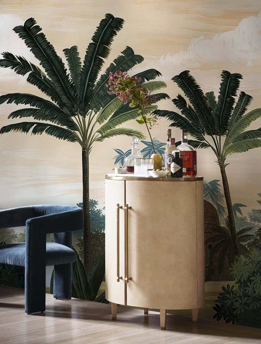 Wallpaper mural featuring a castle in the tropics, perfect for decorating the living room.