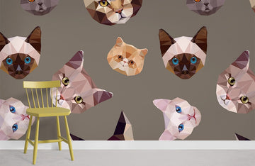 Geometric Abstract Cat Mural Wallpaper