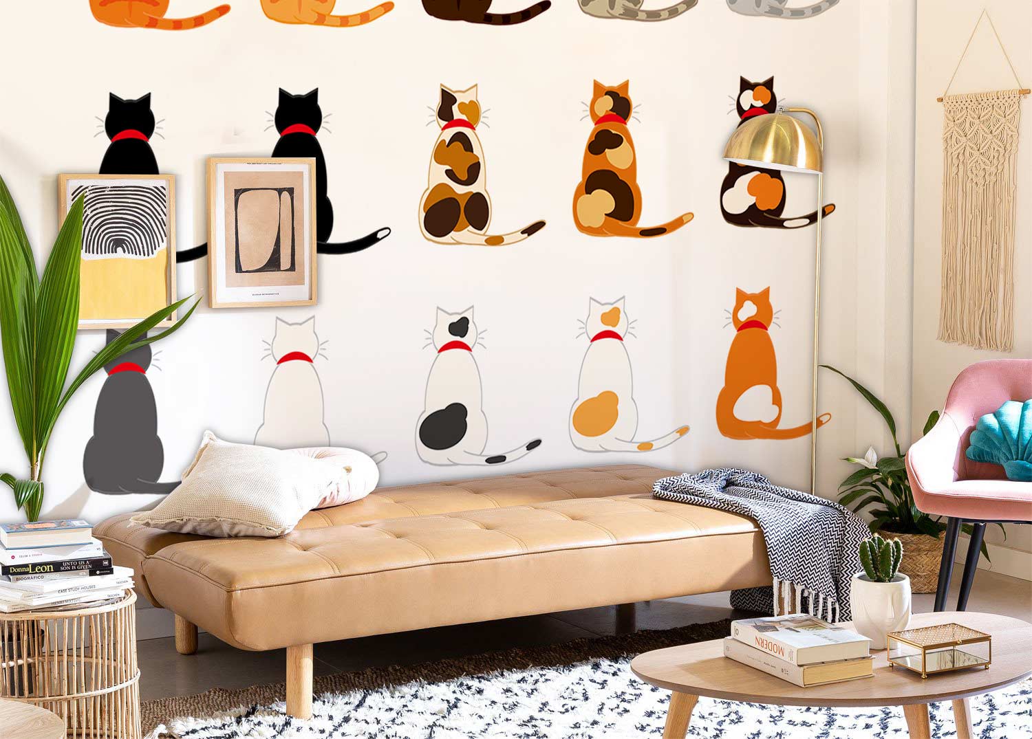 sitting cats wallpaper decoration idea
