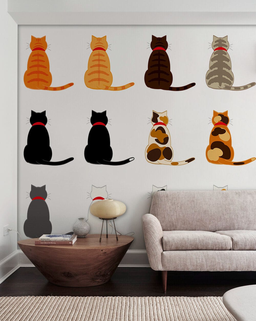 animal cats sit together mural wallpaper