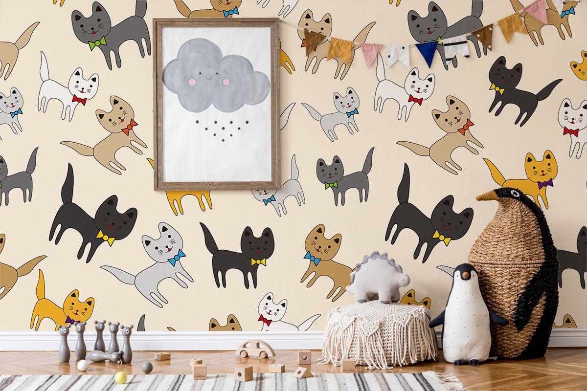 Cats with Bow Tie Mural Wallpaper for living Room decor