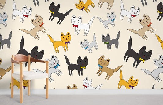Cats with Bow Tie Mural Wallpaper for Room decor