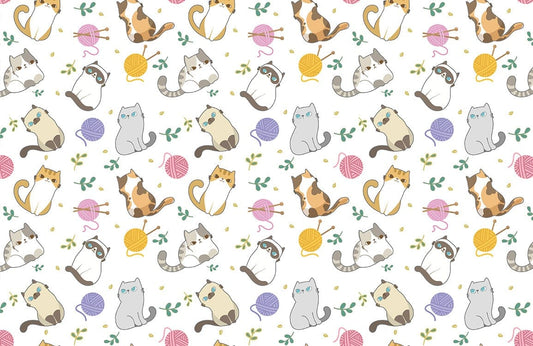 Whimsical Cat Playroom Mural Wallpaper