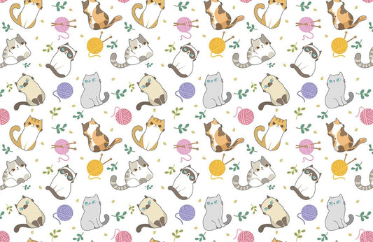 Whimsical Cat Playroom Mural Wallpaper