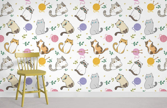 Whimsical Cat Playroom Mural Wallpaper