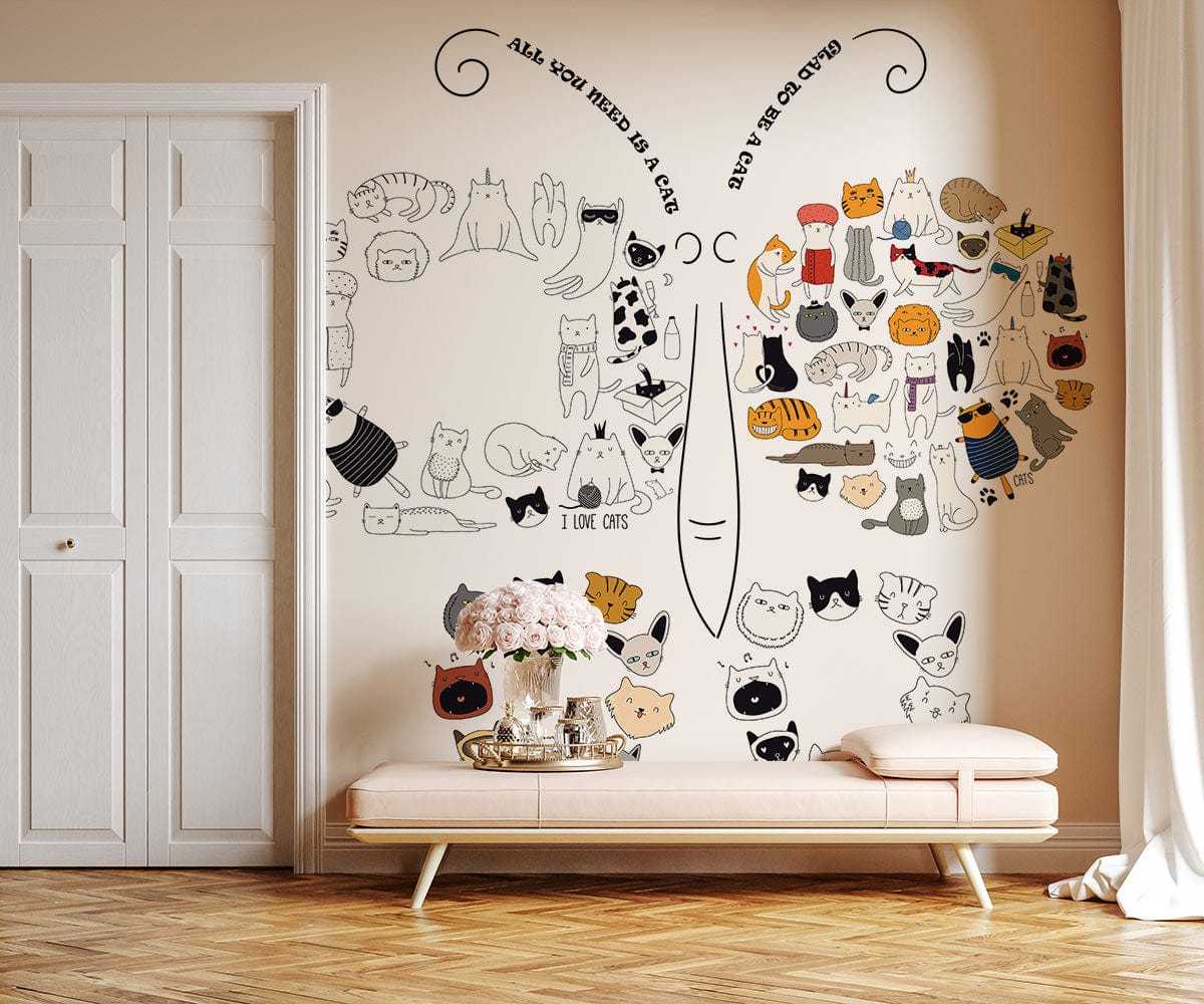 custom cat pattern butterfly wallpaper mural for living room