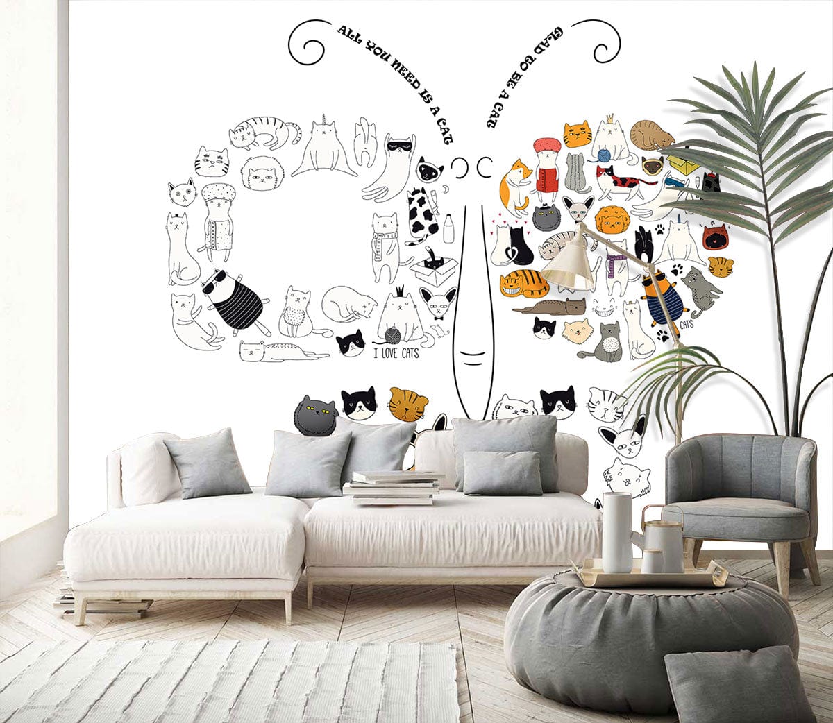 custom cat pattern butterfly wallpaper mural for living room design