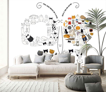 custom cat pattern butterfly wallpaper mural for living room design